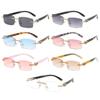 Gradient Rectangle Sun Glasses UV400 Frameless Eyewear Fashion Driving Shades for Women & Men