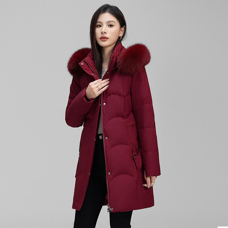 Женская зимняя новая куртка средней длины с капюшоном, приталенная, утолщенная, модная, с большим меховым воротником, теплая