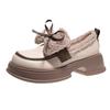 Internet Celebrity Small Leather Shoes Women's 2024 Winter New Platform Beanie Shoes Velvet Retro Bow Foreign Style Loafer Cotton Shoes