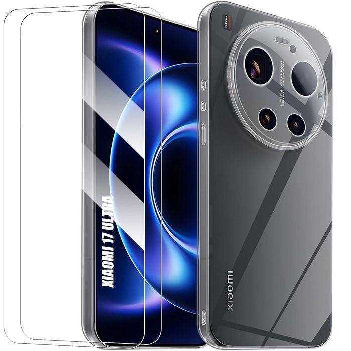 Coque pour Xiaomi 17 Ultra, Silicone Antichoc Anti-Rayures Slim Transparent - 2 Verres Trempés