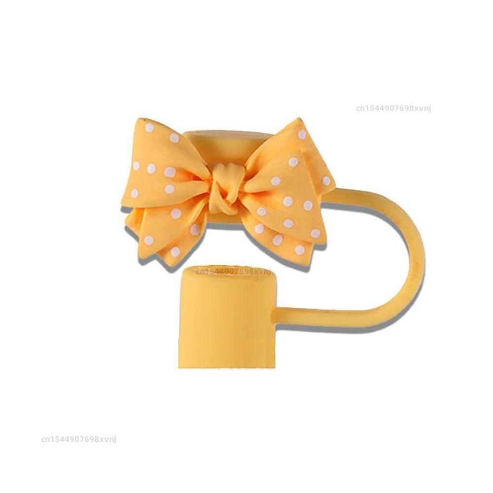 10cm Portable Spotted Bows Straw Tips Covers Good Sealing Dust-Proof Straws Topper Party Supplies Straw Tips Lids