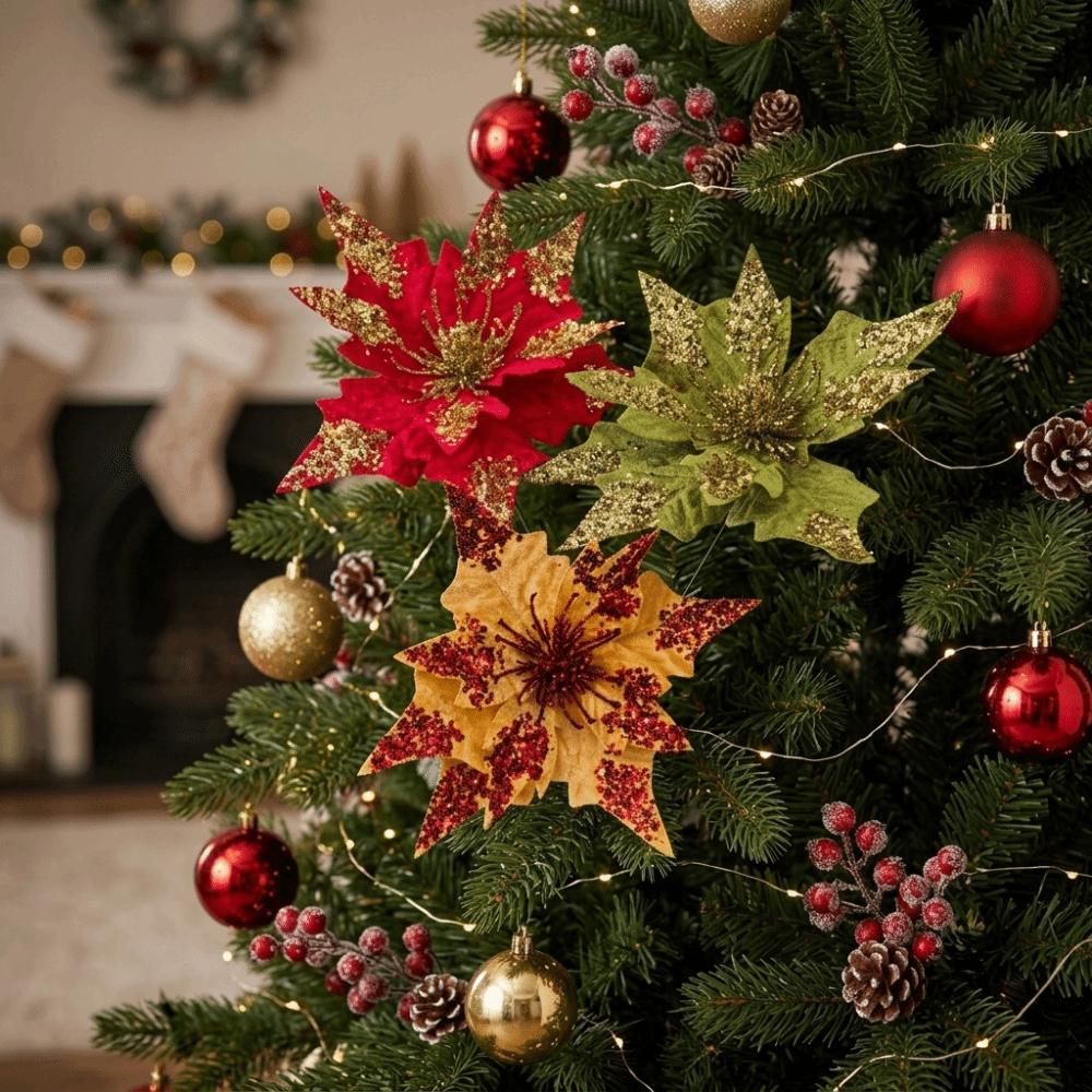 Sequined Christmas Flower Arrangements Flannel Simulation Glitter Flower Tabletop Display
