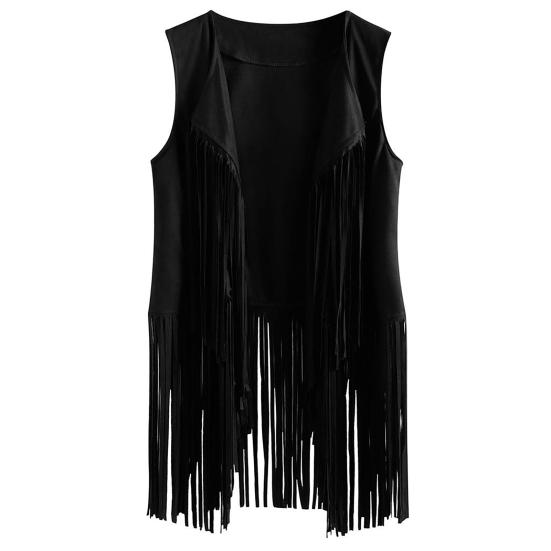 Женский кардиган с кисточками и бахромой, однотонный, с открытой строчкой, винтажный ковбойский костюм в стиле вестерн, косплей, хиппи, без рукавов, сценическое представление, ролевая игра, женский жилет