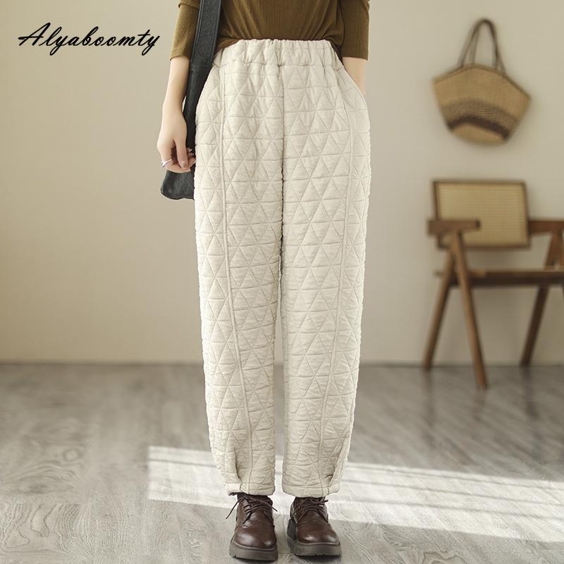 Корейский стиль осень-зима женские теплые брюки с высокой талией бежевые серые желтые толстые брюки с подкладкой повседневные свободные шаровары