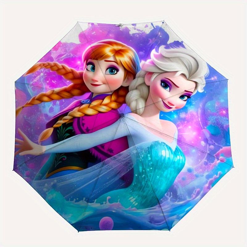 Disney Frozen,Elsa,Anna Manual Opening and Closing Umbrella, 8-Rib Reinforced Folding Design, Lightweight