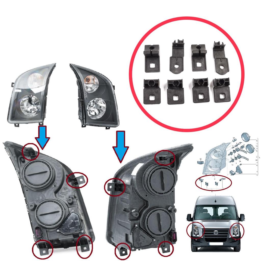EHL588 Headlight Holder Mount Repair Bracket Tab Set Left Right Side for VW Crafter MK1 2E 2F 2006-2017 2E0998225 2E0998226