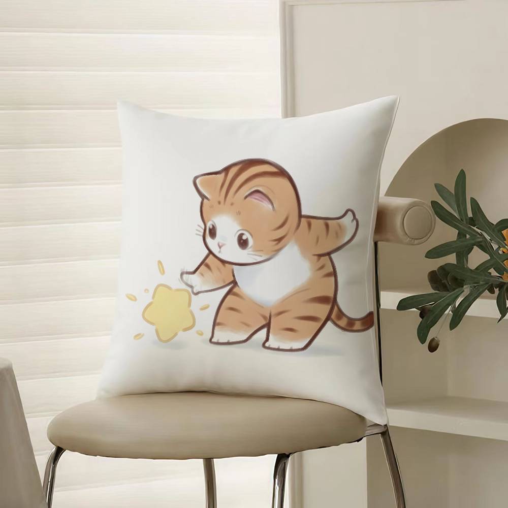 Cute Cat Athlete Childlike Heart Pillow Case Comfort Sofa Bed Silky elegant Invisible zipper Decorative cushion cover