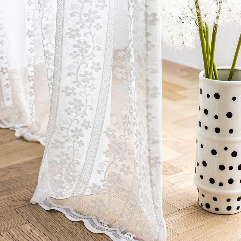 Элегантная белая кружевная прозрачная занавеска с цветочным узором - полупрозрачная полиэстеровая ткань для гостиной, спальни или балкона