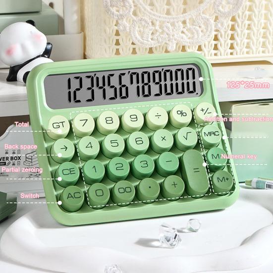 12-значный калькулятор с очень большим ЖК-экраном Большие кнопки Эргономичный дизайн Чистый звук Градиент цвета Механический переключатель Калькулятор