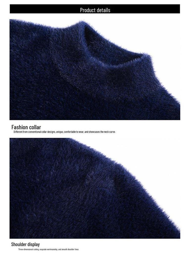 Unisex Thickened Mink Velvet Sweater with Semi-High Neck - Winter Warm Cashmere Base Shirt