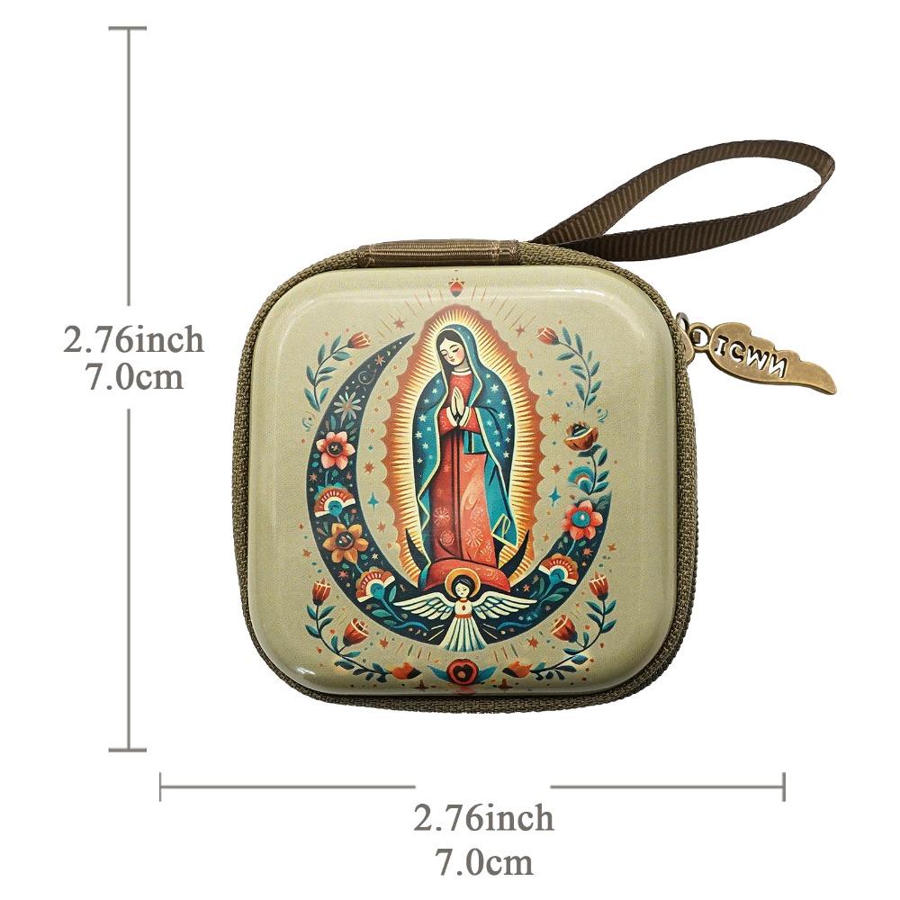 Virgin Mary Jewelry Box Zippered Christian Gift Portable Prayer Rosary Storage Bag Devotees