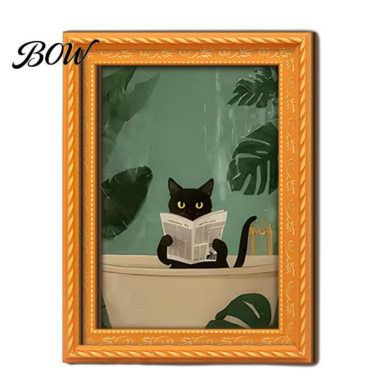 Easy Swap Magnetic Frames for Pictures Funny Wooden Fridge Magnets Frame, Retro Cute Cat in Bathroom Flexible Picture Refrigerator Locker Magnet Photo