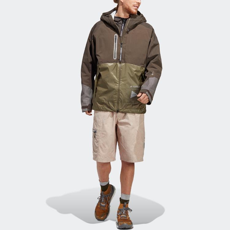Adidas And Wander Xploric Rain.Rdy Color Block Outdoor Водонепроницаемая куртка с капюшоном Мужская куртка Темно-оливково-зеленая HR7147