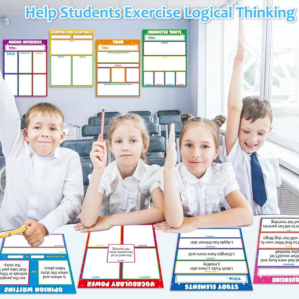 Qyeahkj 8 шт. Универсальная таблица для преподавания литературы Яркие цвета Бумага для доски для классной доски Анкерная таблица ELA для дошкольников и начальной школы