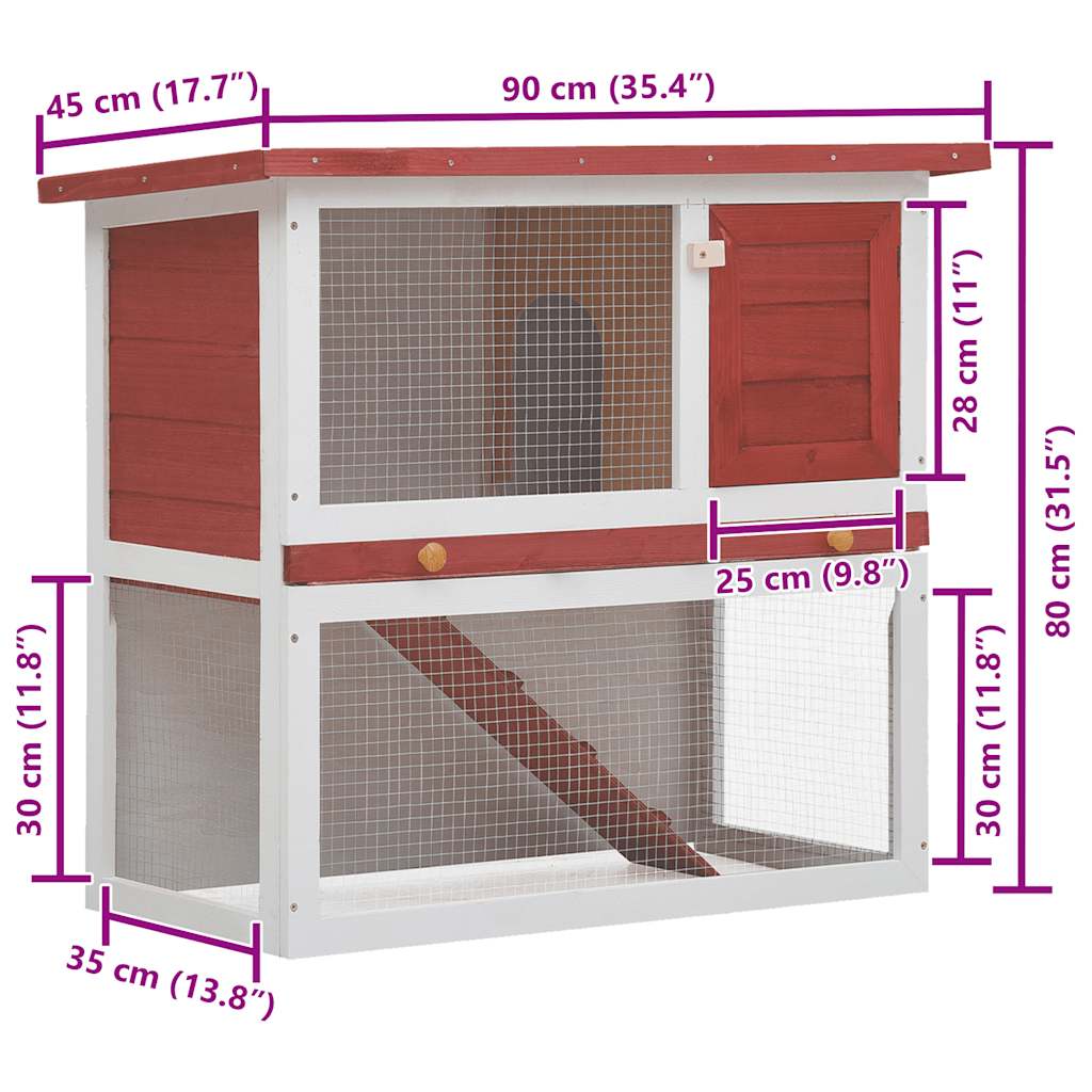 Rabbit Hutch with 1 Door Red Wood