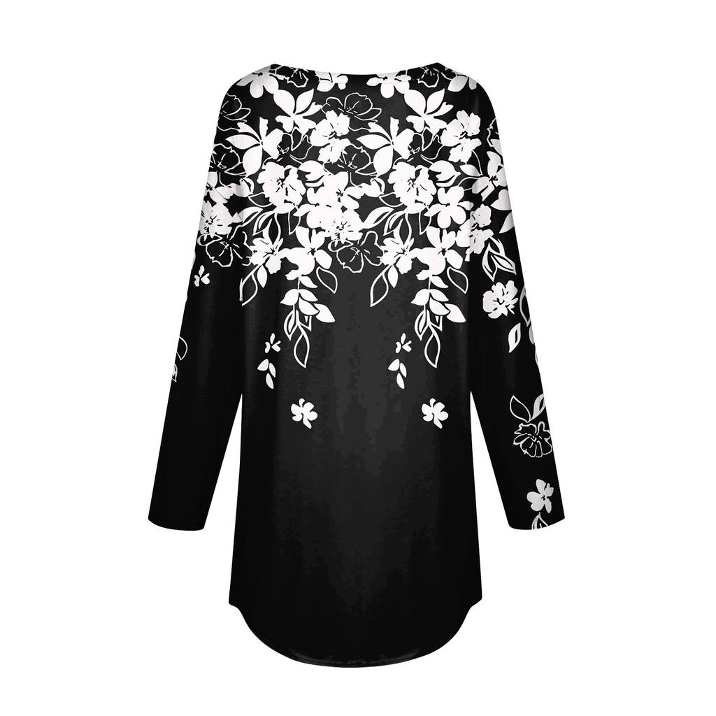 Women's Casual  Plus Size Long Sleeved Round  Printed T-shirt Top Pullover