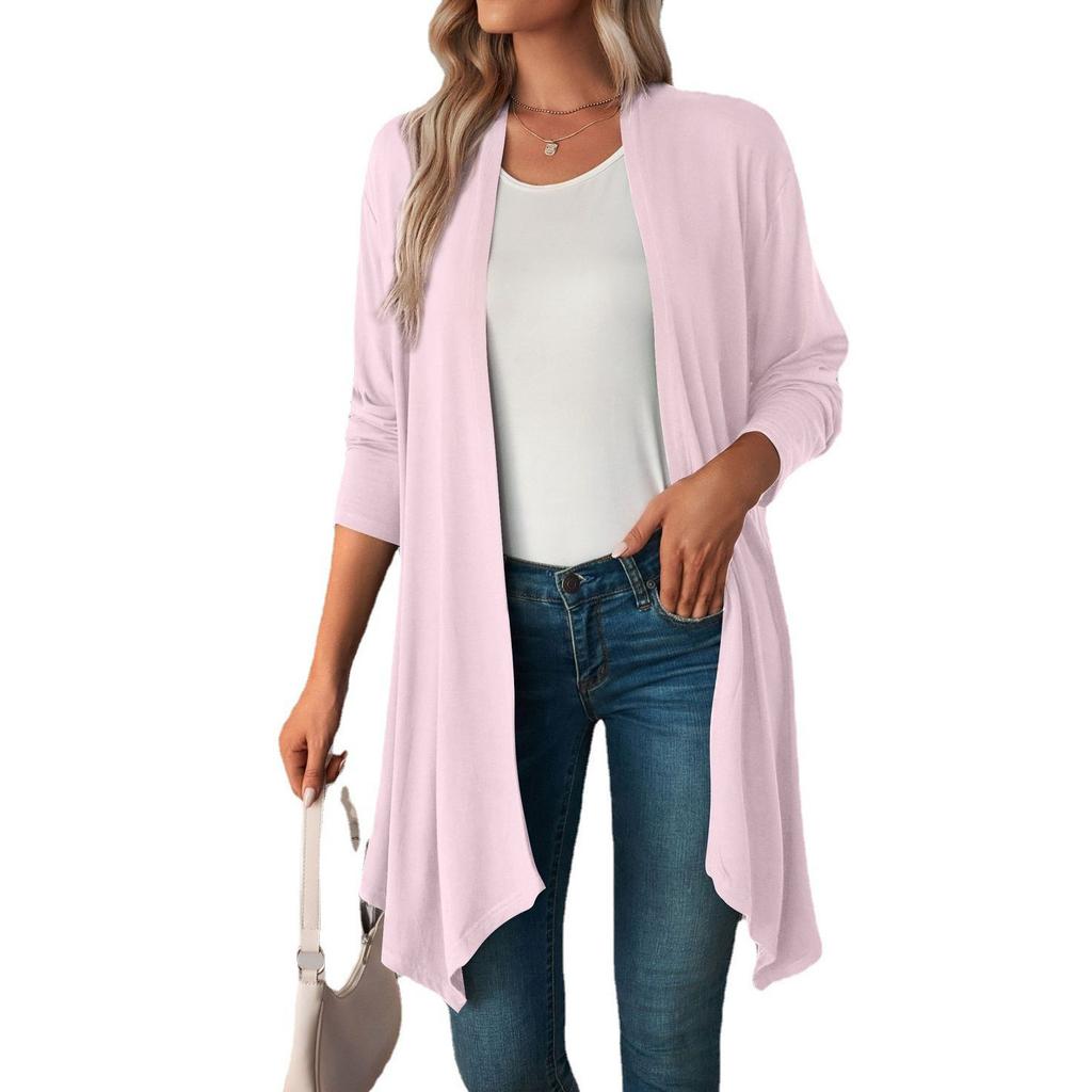 Spring Autumn Women's Cardigan Solid Color Long Sleeve Cardigan Coat Long Style Tops Female