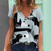 New Women's T-shirt Love Leopard Short Sleeve 3d V-neck Fashion Female Clothing Streetwear Casual Tops Harajuku Summer T Shirt