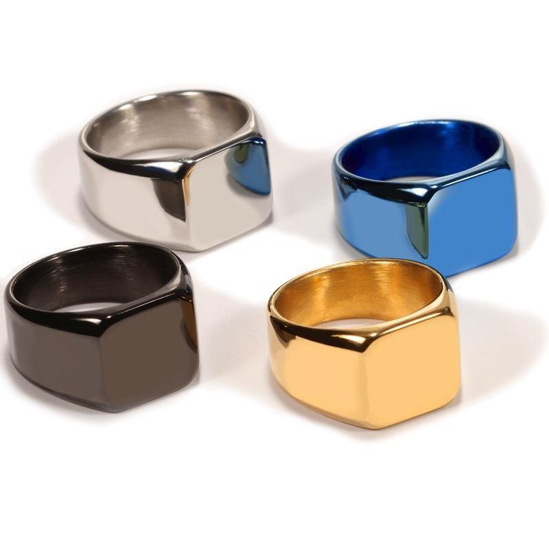 Европейская мода, роскошные мужские винтажные кольца-печатки, титановые гладкие широкие квадратные кольца на палец, кольцо из нержавеющей стали