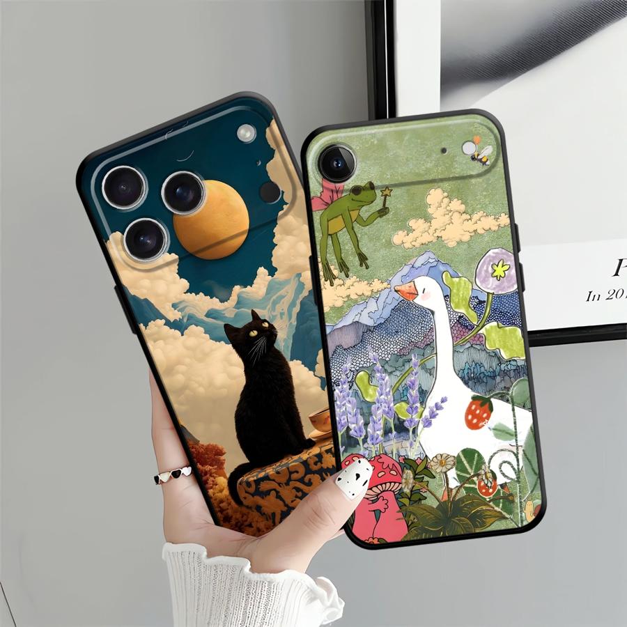 Мультяшный чехол Утка Кошка для Apple iPhone 17 Pro Max 15 Pro 7 8 XR XS MAX 14 11 16 13 12 Air Funda Чехол для телефона