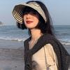 Модная шляпа женская летняя модная универсальная шляпа от солнца топлес летняя черно-белая полосатая велосипедная солнцезащитная складная шляпа с полым верхом Tide