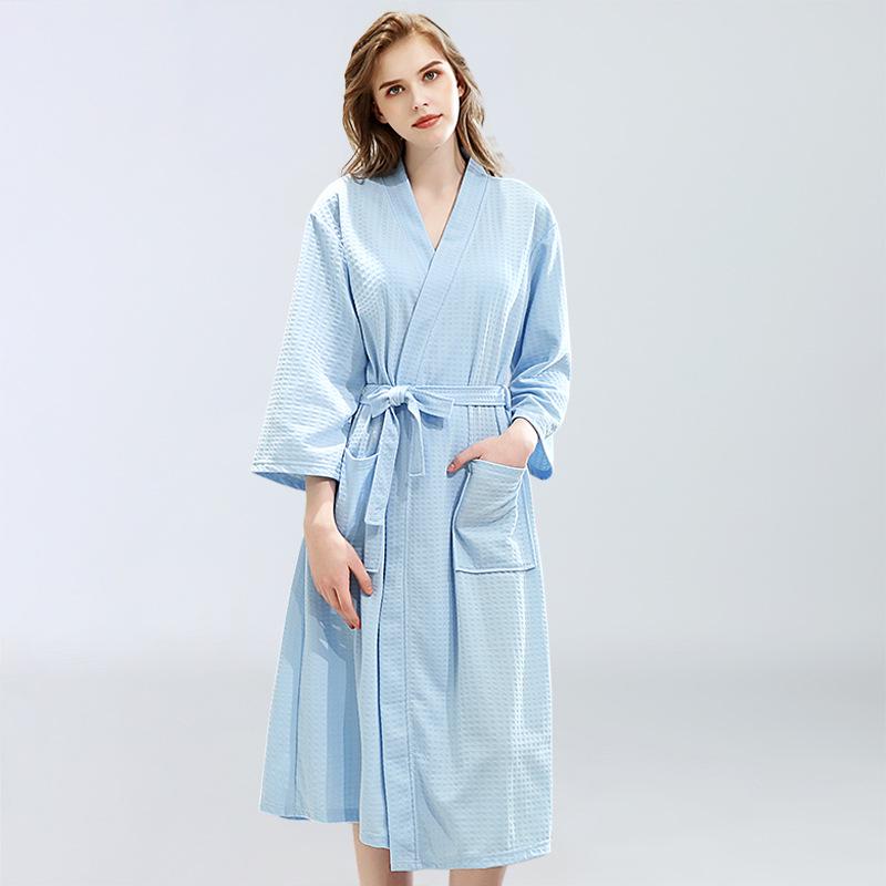 Spring and Summer Waffle Robe Women's Thin Style Bathrobe Absorptive Sweat Steaming Pajamas, Men and Women's Home Clothes Couple Nightgown