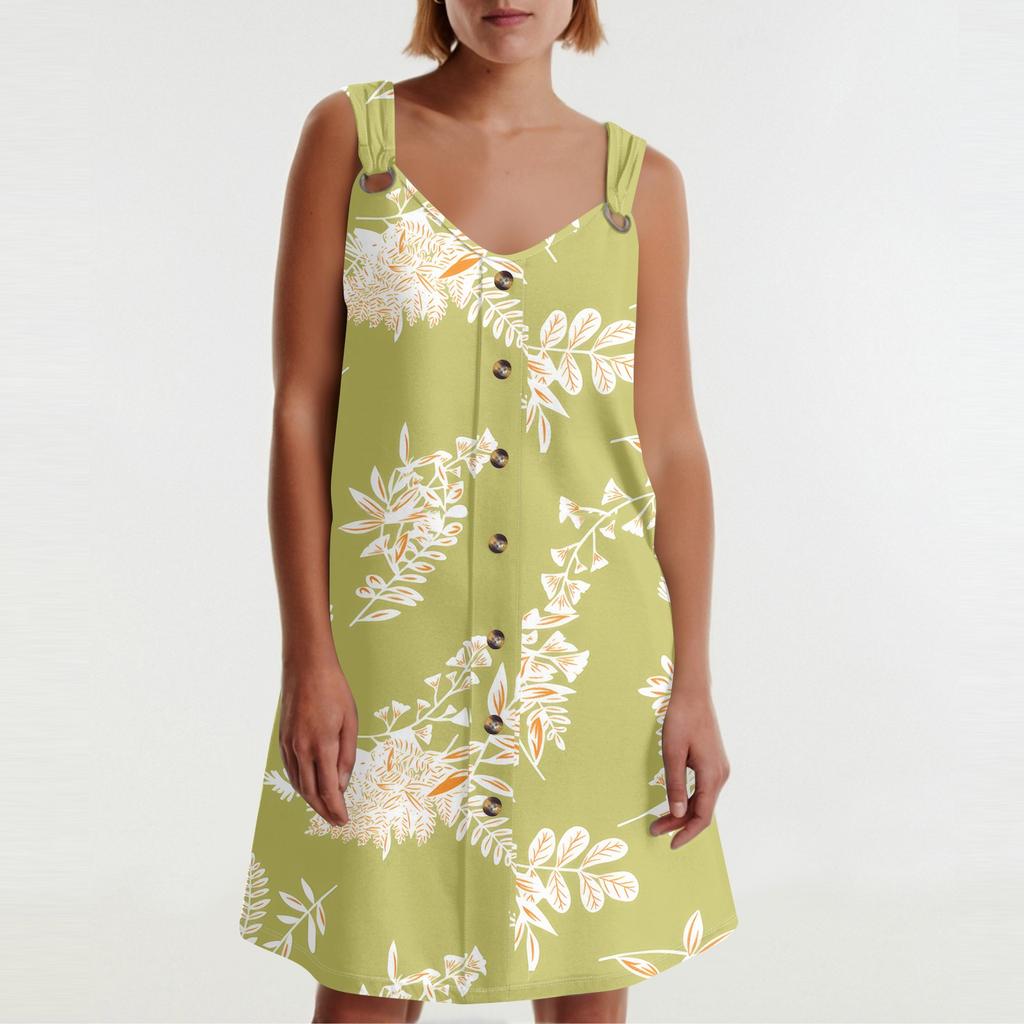 Women's Summer Dress With Pocket Sleeveless Floral Print Sundress