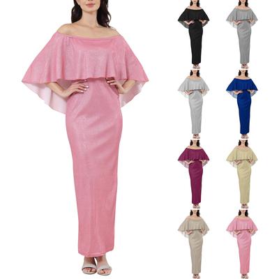 Женское модное сексуальное однотонное вечернее платье с открытыми плечами, облегающее платье с пайетками и запахом на бедрах