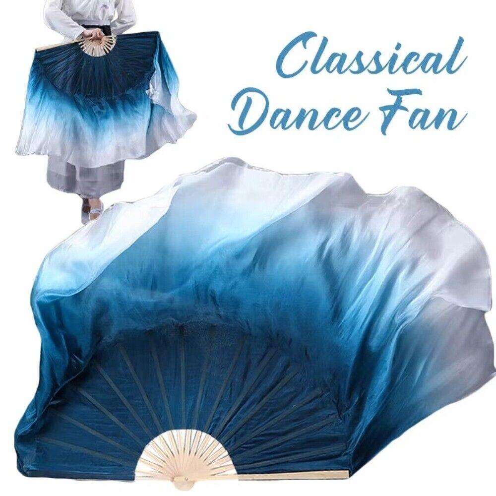 Long Silk Hand Dye Folding Fan Half Circle Belly Dance Fan Durable Classical Dance Fan  For Women