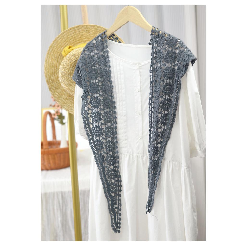 Handmade Crochet Triangle Cotton Scarf Versatile Women Solid Color Hollow Out Neck Protection Dual-use Shawls