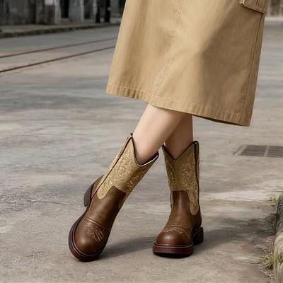 Британский стиль ретро европейская и американская вышивка ковбойские сапоги женские ретро летние рыцарские сапоги короткие сапоги этнический стиль ботинки Мартин