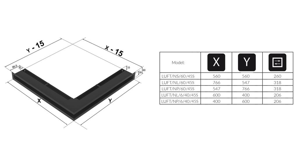 Vent Cover LUFT Corner Left 60x40x6 Cream