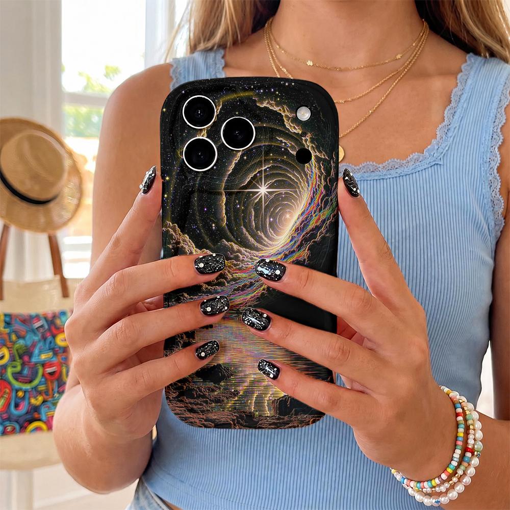 Cosmic Rainbow Vortex Phone Case Psychedelic Space Art Hard Cover for iPhone Shockproof Protection Birthday Christmas Halloween Holiday Gift