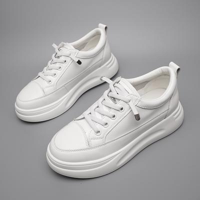 Версия из коровьей кожи, модные маленькие белые туфли на толстой подошве, весенние женские универсальные повседневные модные туфли на платформе, удобные женские кеды