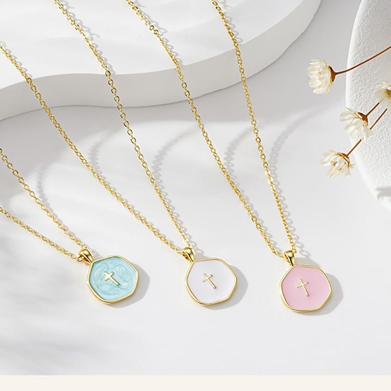 Meier Dripping oil niche style design colorful enamel dripping oil cross alloy girl necklace sweater chain