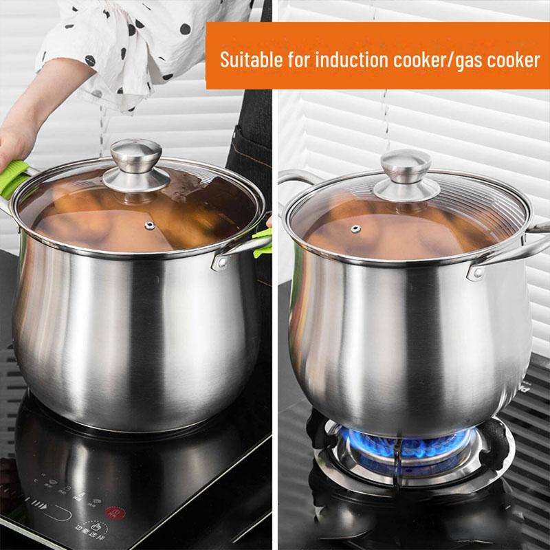 Кастрюля из нержавеющей стали большой вместимости с утолщенным дном, совместима с индукционной и газовой плитой — идеальный подарок для дома.