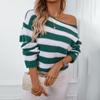 Autumn and Winter Sweater Loose Casual One-line Collar Long-sleeved Sweater Striped Sweater for Women