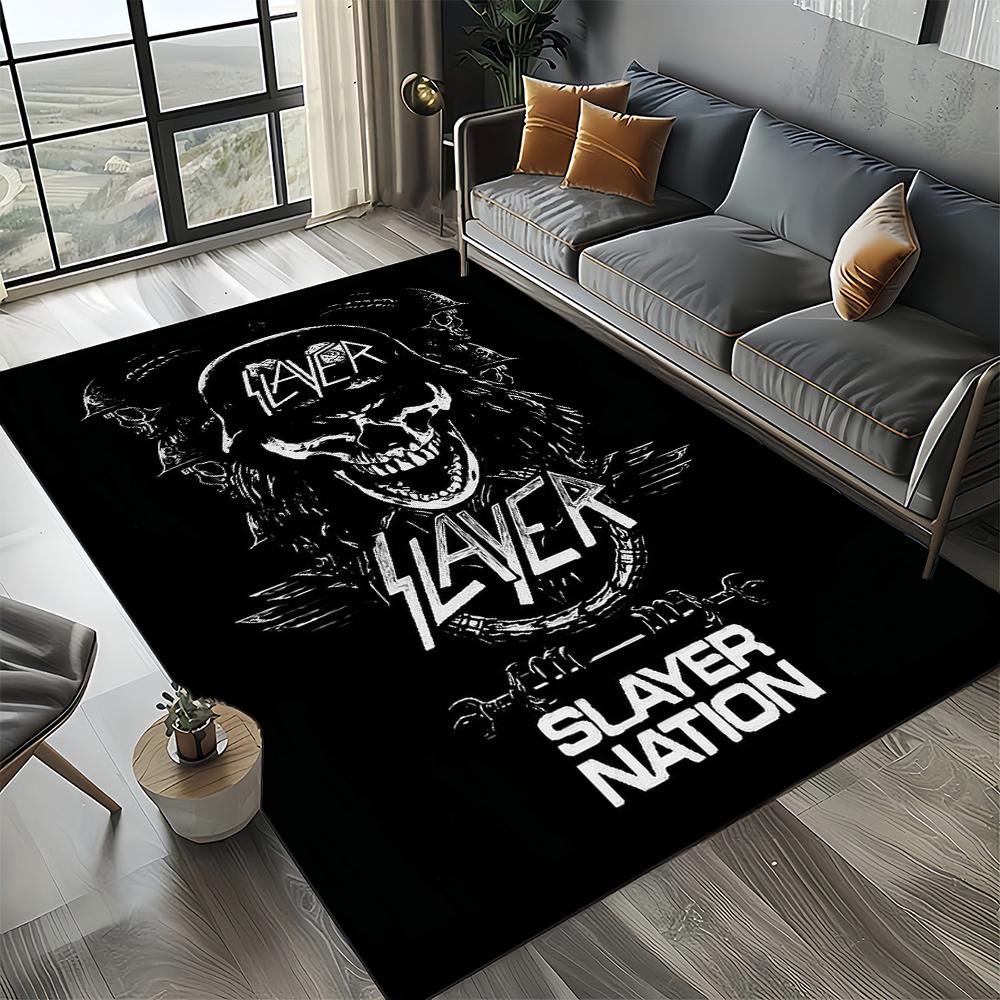 3D Retro Band Slayer Heavy Metal Rcck Sign Carpet Rug for Living Room Bedroom Home Sofa Decoration,Kid Play Non-slip Floor Mat