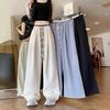 Дизайн Контрастный цвет Тонкий ледяной шелк Брюки широкие для женщин Летом Новая текстура Прямые повседневные брюки