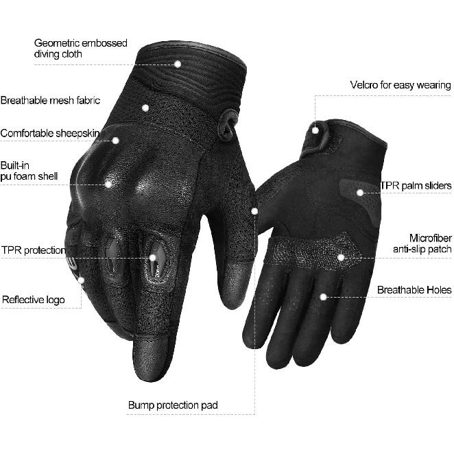 INBIKE Motorcycle Gloves for Men/Women, Leather Stitching Breathable Mesh, TPR Palm Sliders, Touchscreen Motorbike Gloves for ATV BMX MTB Riding