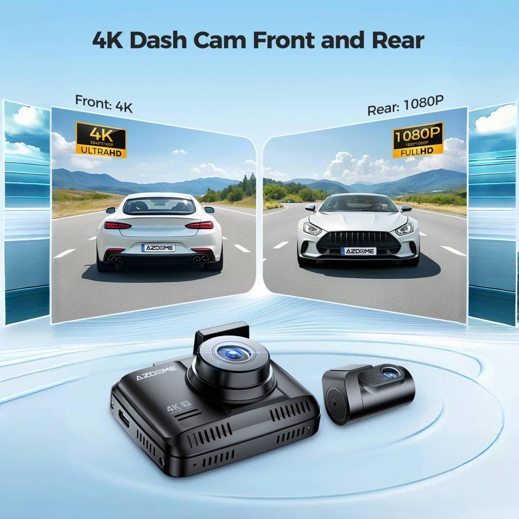 Автомобильный видеорегистратор 4K AZDOME GS63H Pro с 2 камерами переднего и заднего вида, видеорегистратор, 2,4-дюймовый экран с ночным видением, Wi-Fi, GPS-регистратор