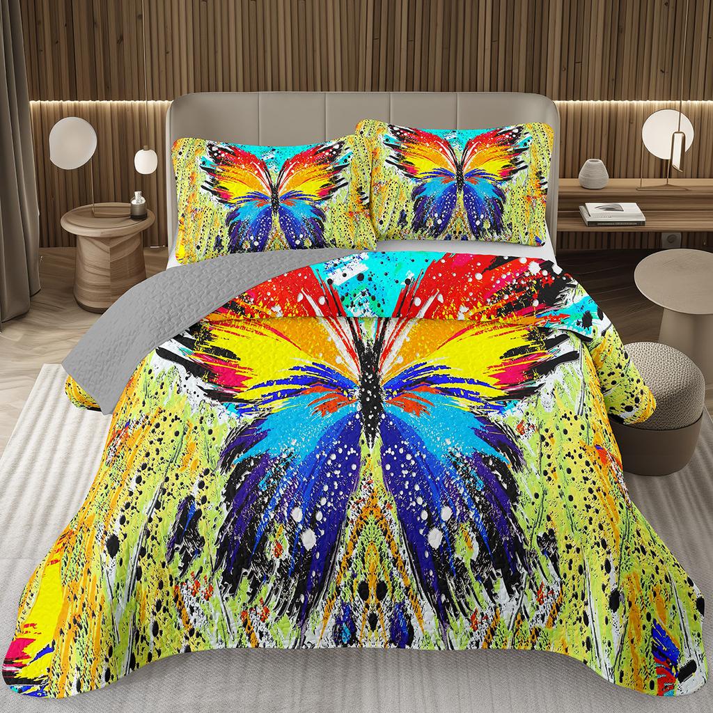 Покрывало с бабочками Твин/Квин/Кинг Акварельный ботанический цветочный стеганый двусторонний комплект постельного белья в стиле фэнтези