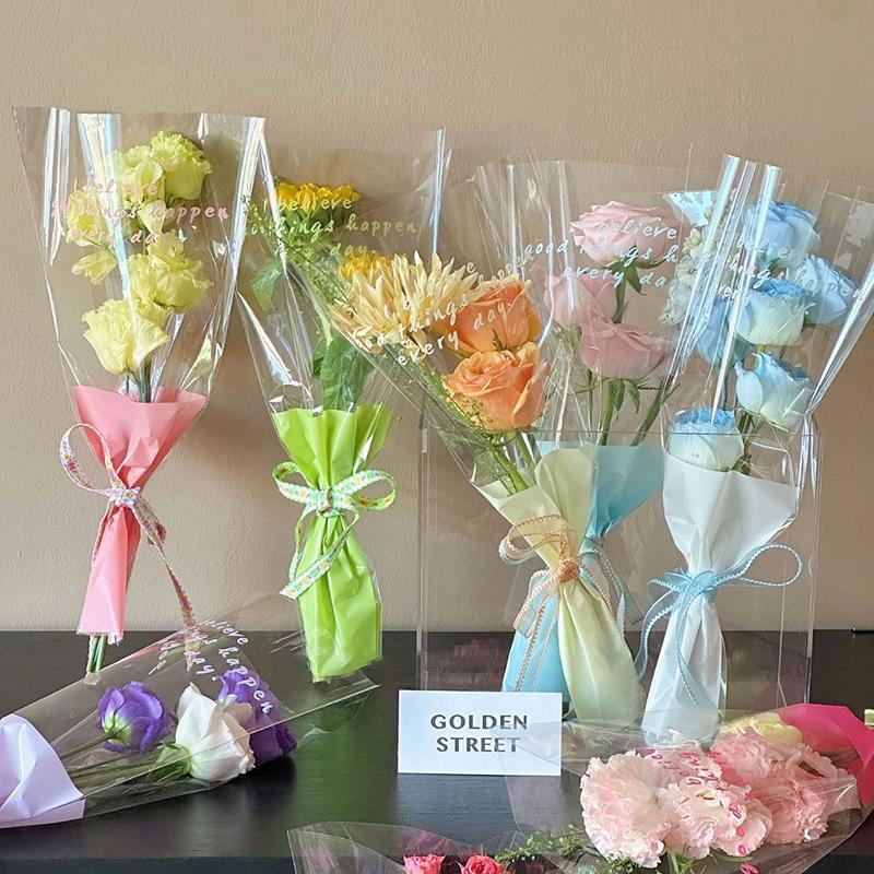 10Pcs Single Rose Sleeves Flower Wrapping Bag Bouquet Packaging Bags Clear Cellophane Floral Wrappers For Valentine'S Day