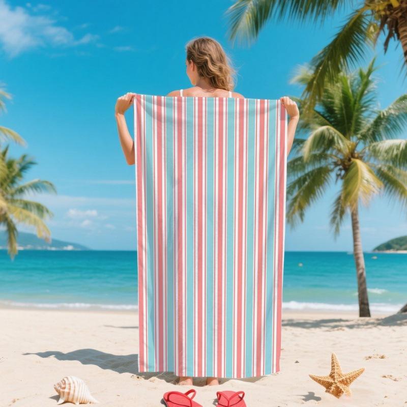 For Fashion Summer Colorful Striped Ultra-Soft Microfiber Beach Towel Quick-drying Silver Ion Antibacterial Cross-Border