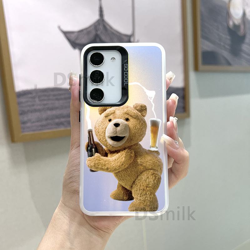 Чехол для мобильного телефона Samsung S24Plus с красочным лазерным дизайном — совместим с S23/S22/S21 — с рисунком белого цвета Aurora и милым мишкой TD.