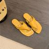 Small gold buckle~ Square head cover toe holiday beach flat bottom toe flip-flops women's sandals outside