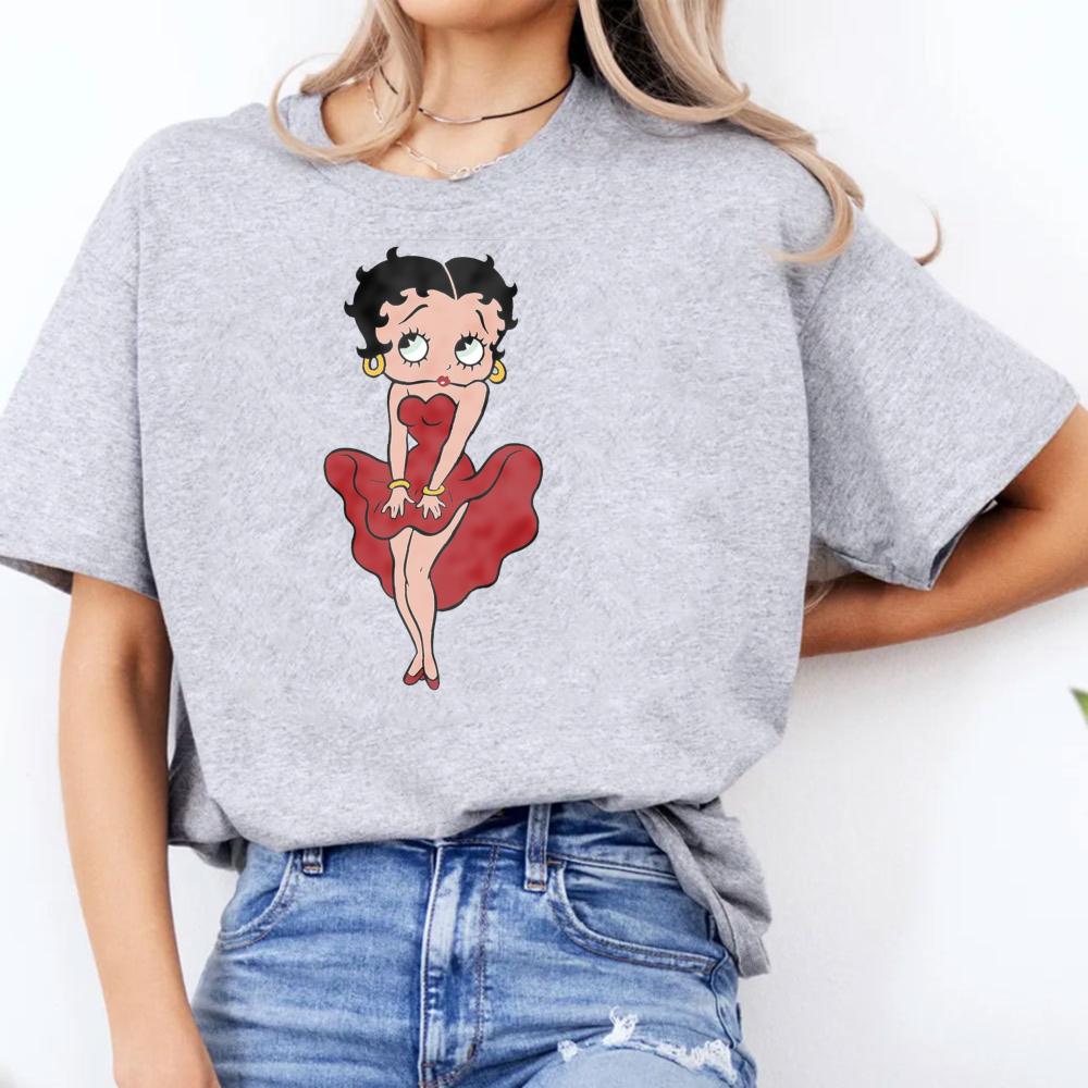 Classic Red Dress Betty Boop Theme Series Printed TShirt Betty Boop Collector Casual Daily Outfit Retro Style Women Cotton Tops