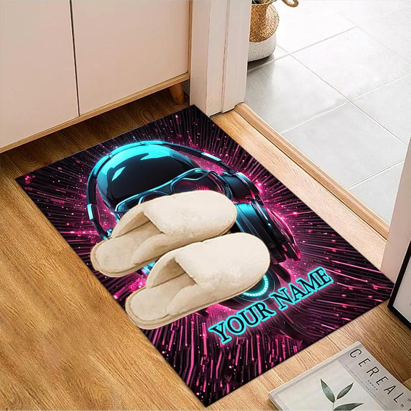 1PC Custom Name Cyberpunk Headphones Artwork Theme Floor Mat Ideal for Living Room, Game Rooms, Office, Bedroom Floor Mat Playful Design
