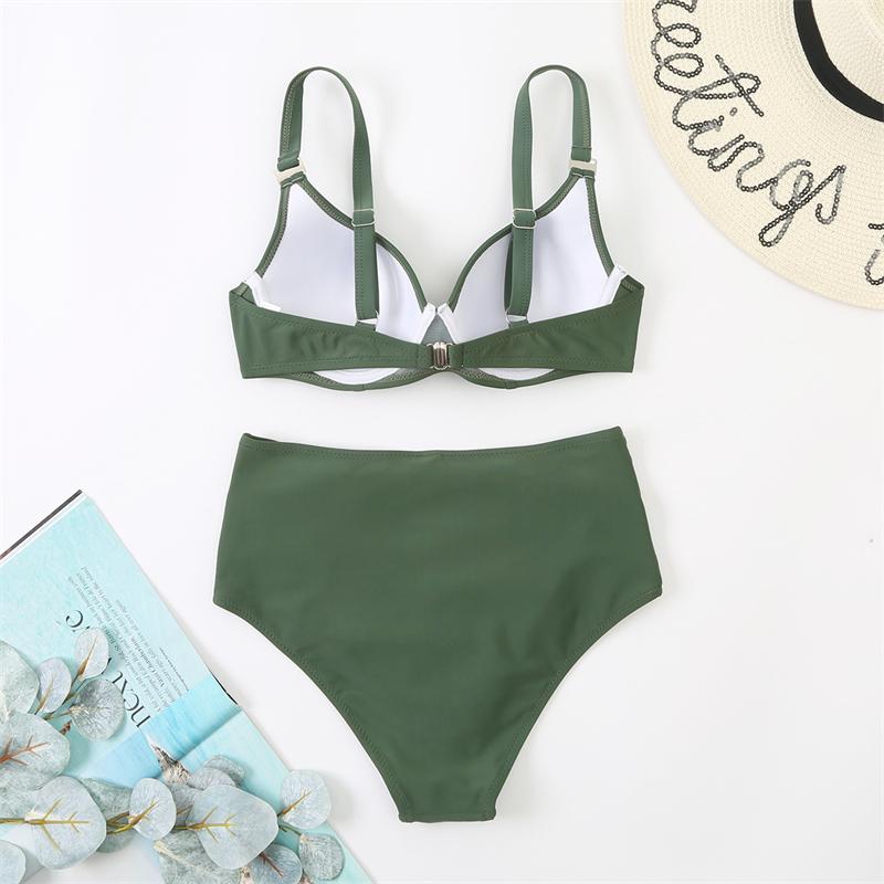 Купальники с эффектом пуш-ап, женский купальник, бикини с высокой талией, однотонный комплект бикини, сексуальный комплект бикини, женский купальный костюм, купальный костюм, пляжная одежда