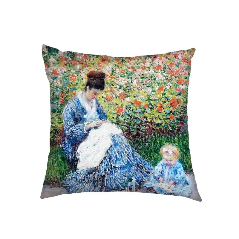 Oil Painting Kiss By Gustav Klimt Cushion Cover Van Gogh Starry Night Linen Pillowcase Sofa Throw Pillow Covers for Living Decor